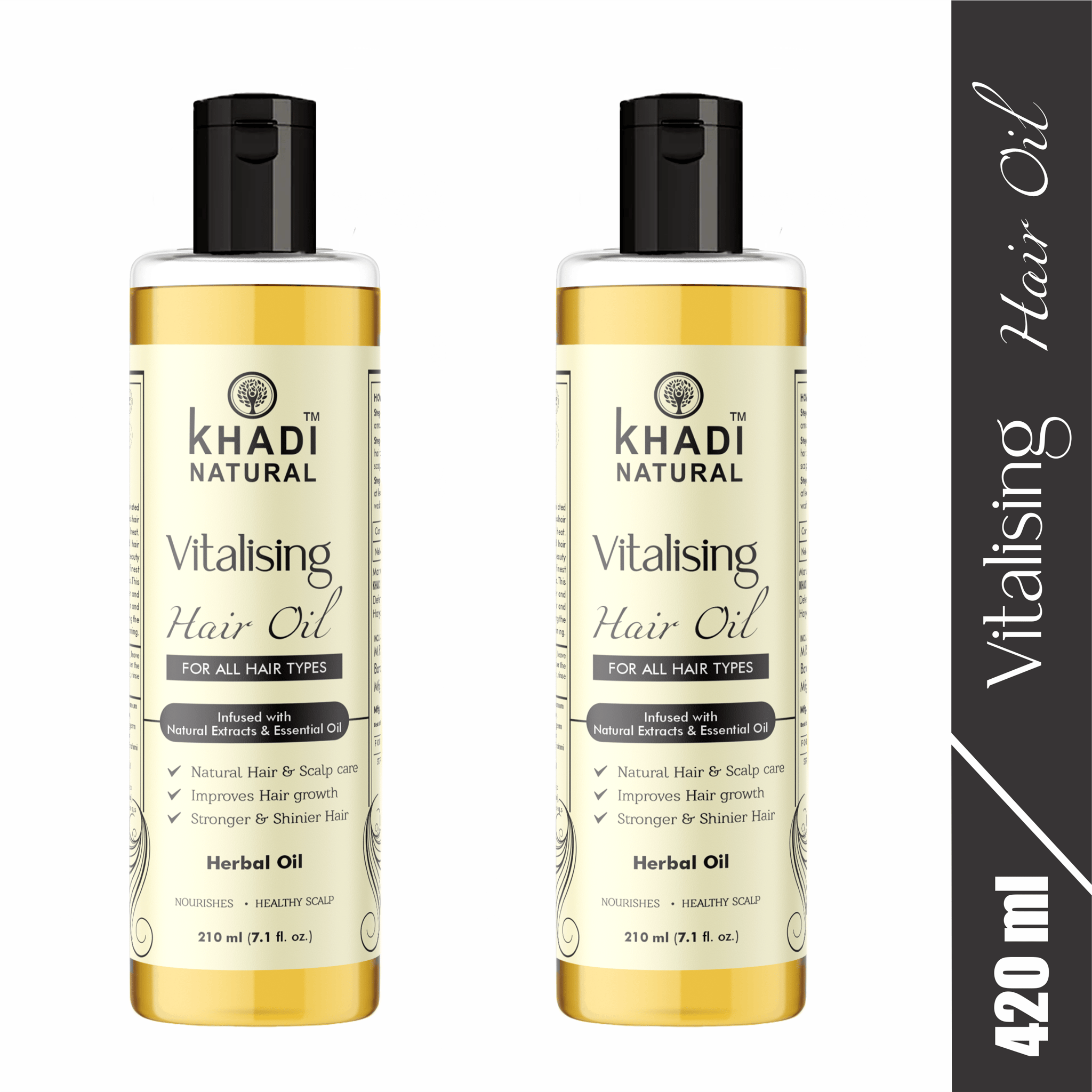 Khadi Natural Vitalising Herbal Hair Oil | Herbal Hair Oil | Hair Oil for Hair Growth |Paraben & Mineral Oil Free | Suitable for All Hair Types 210ML Pack 2