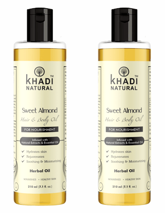 Khadi Natural Sweet Almond Hair & Body Oil For All Types Skin Sweet Almond, 210ML Pack 2