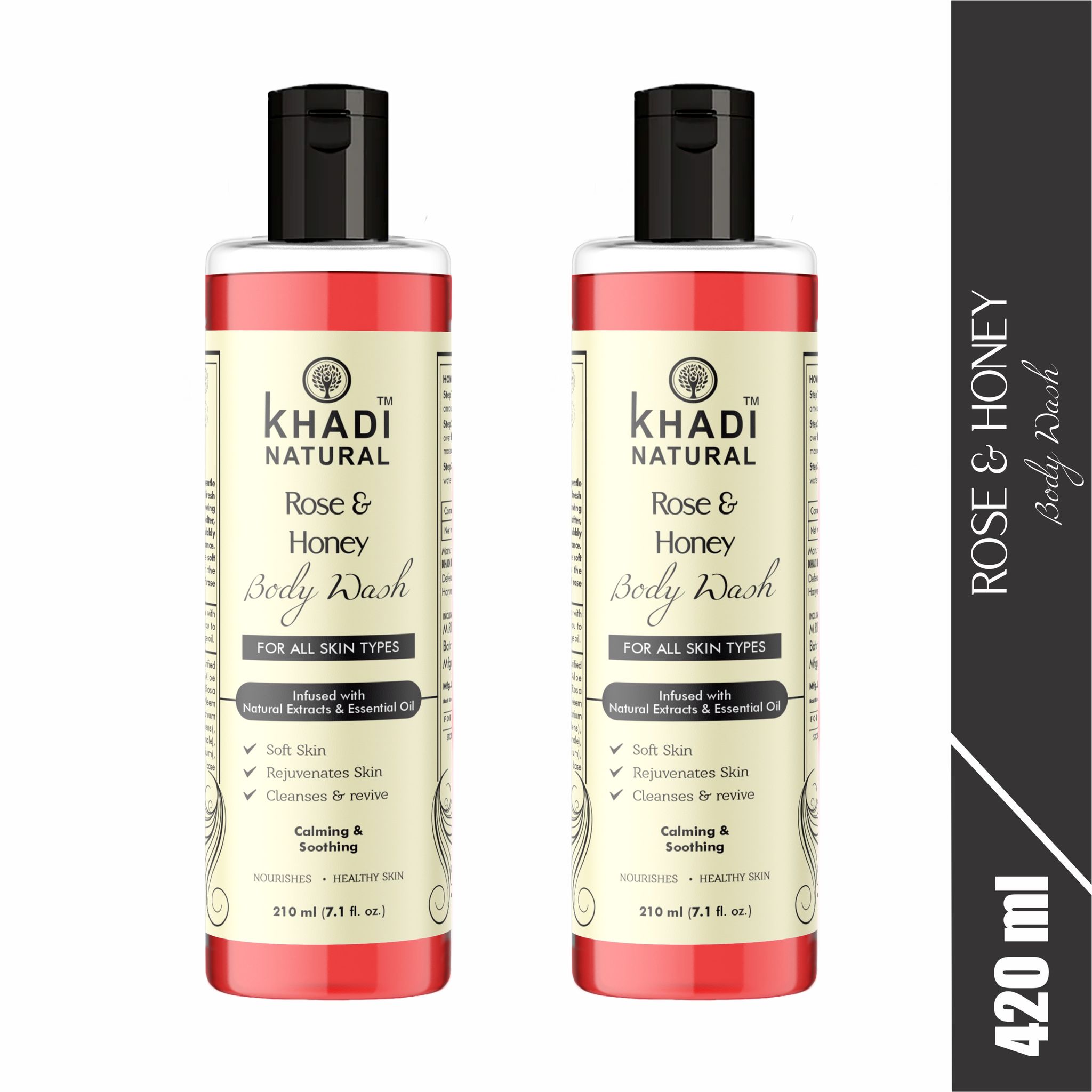 Khadi Natural Herbal Rose And Honey Body Wash- Sls & Paraben Free - 210 ml Pack 2