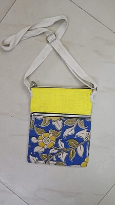 Handmade Jute & Cotton Sling Bag ( Yellow & Blue)