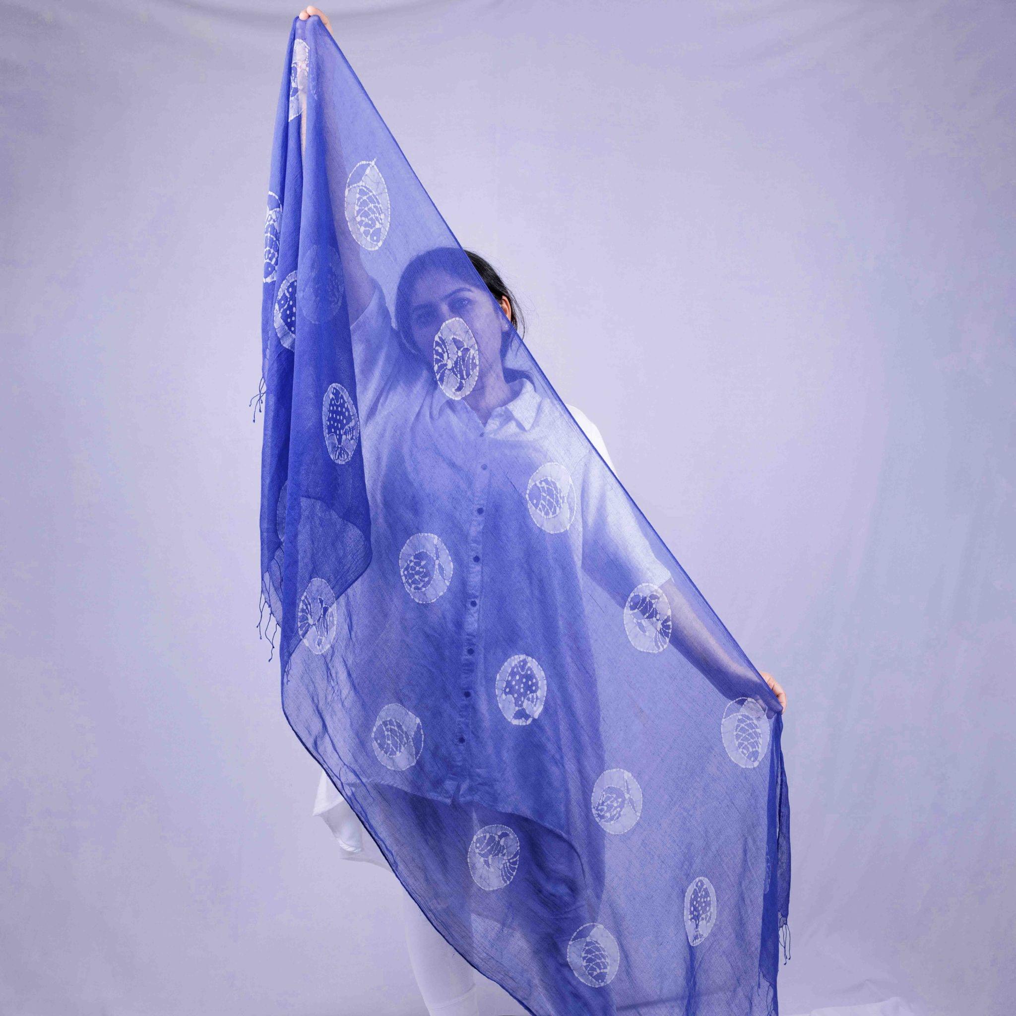 Fish Tattoo Batik Stole-Blue