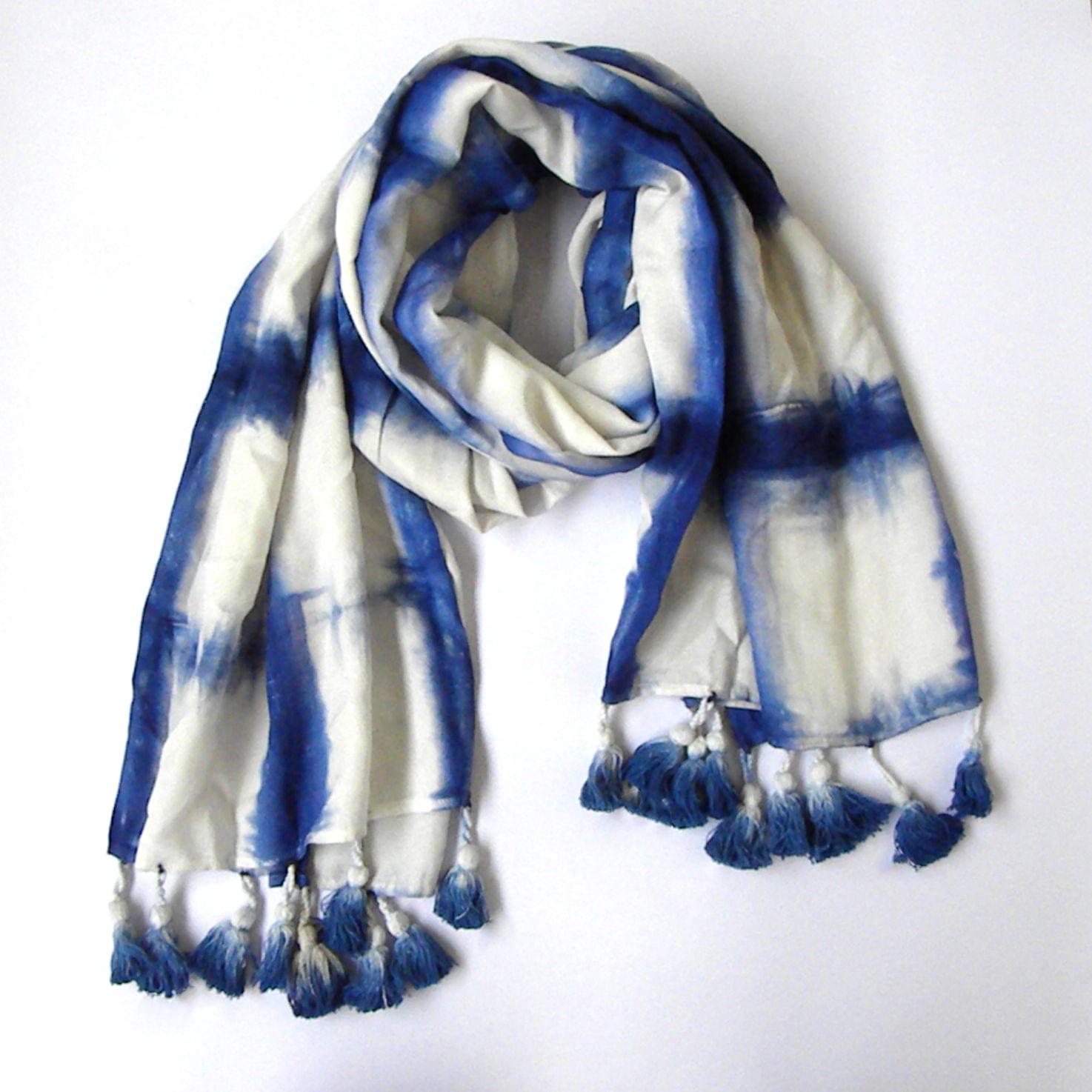 Shibori Checks Stole Blue