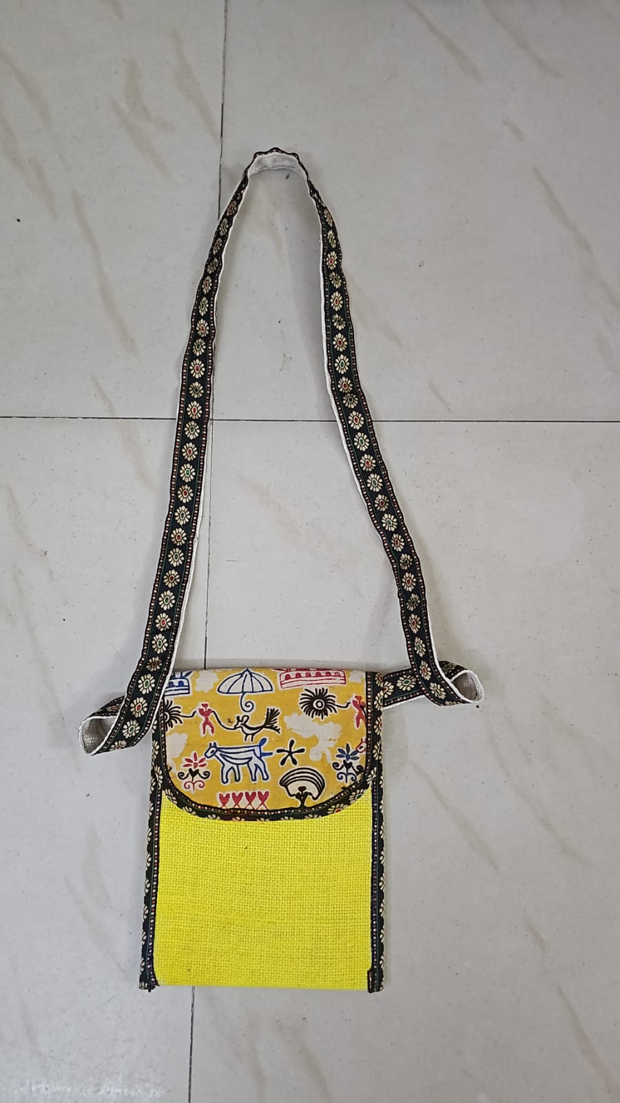 Handmade Jute & Cotton Sling Bag ( Yellow )