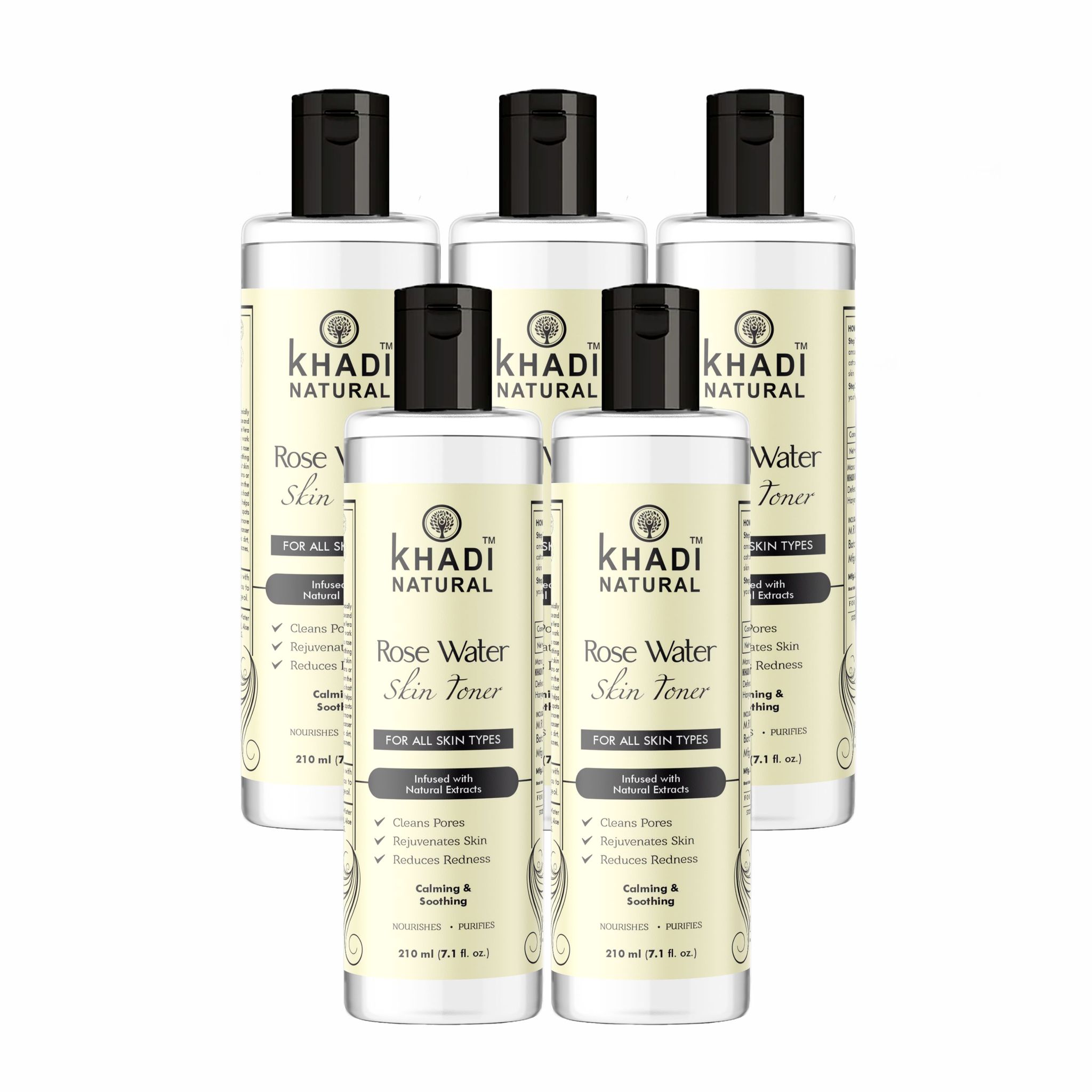 Khadi Natural Rose Water Skin Toner 210 ML - Natural Hydration and Radiance for Your Skin Pack 5