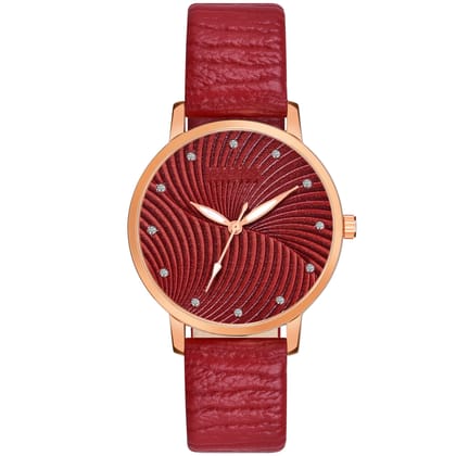 Zabby Allen MT-384 Red Leather Belt Slim Dial Women & Girls Watch