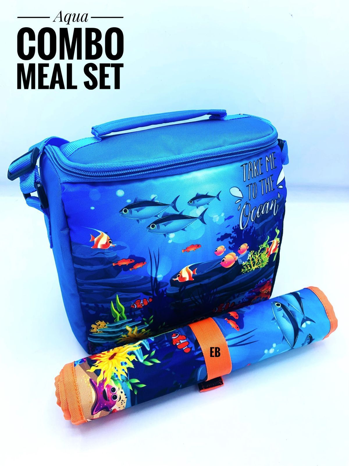 Echo Boomers Kids Cartoon Printed Insulated Tiffin Lunch Bag & Rolled Dinning TableMat Combo Set