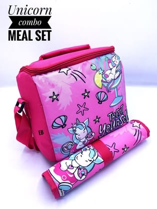 Echo Boomers Kids Cartoon Printed Insulated Tiffin Lunch Bag & Rolled Dinning TableMat Combo Set