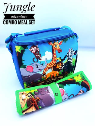 Echo Boomers Kids Cartoon Printed Insulated Tiffin Lunch Bag & Rolled Dinning TableMat Combo Set
