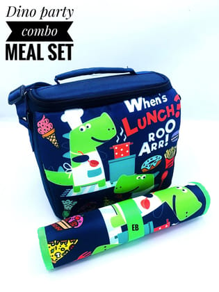 Echo Boomers Kids Cartoon Printed Insulated Tiffin Lunch Bag & Rolled Dinning TableMat Combo Set