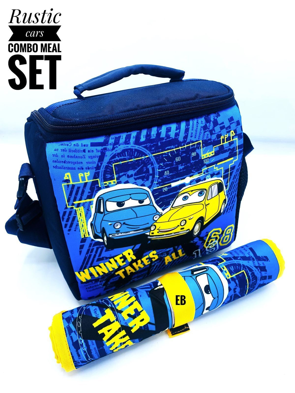 Echo Boomers Kids Cartoon Printed Insulated Tiffin Lunch Bag & Rolled Dinning TableMat Combo Set