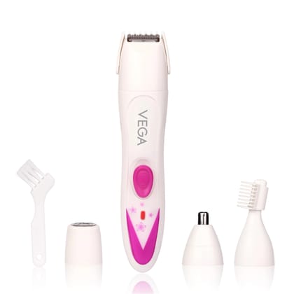 Vega Feather Touch 4-In-1 Trimmer For Women, Suitable For Trimming Eyebrows, Nose, Face & Bikini Area (VHBT-03)