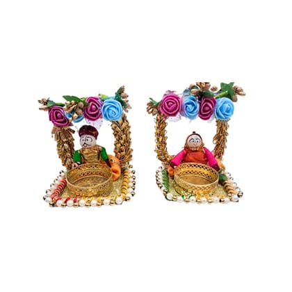 Krati Studios - Fancy Decorated Festivals Wedding Diya Set of Raja Rani | Handcraft Rajasthani Puppets Candle | Raja Rani Puppet | Tea Light Candle | Home Decor Diya | Decoration for Festival