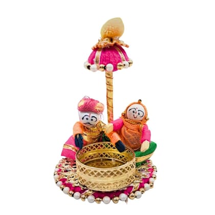 Krati Studios - Fancy Decorated Festivals Wedding Diya Set of Raja Rani | Handcraft Rajasthani Puppets Candle | Raja Rani Puppet | Tea Light Candle | Home Decor Diya | Decoration for Festival