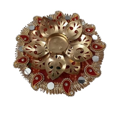 Krati Studios - Rangoli Lotus-Diya Holder, 7" Circular Rangoli Platter, Home Decor Item, Table or Mandir Decor, Can be Place on Any Floor Type, T-Light Holder