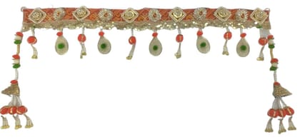 Krati Studios - Red Chunri Base with Golden Ring and Circualr Design On It, Two Type of Latkans at Bottom, One Latkan at Both The Ends,Width 39" Drop 15.5'' Traditional Bandarwal for Door