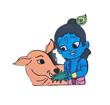 Krati Studios - Krishna Wooden Handpainted Fridge Magnet - 4" Size (Pack of 2) Gift for Birthday, Return Gift, Gift for Kids | Home Decor | Kitchen Decor