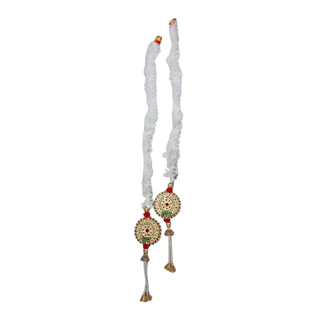 Krati Studios - White Furr Shubh Labh Hanging,Length 2'11" Width 3.5", Having Shubh Labh Rings at Bottom with Latkans