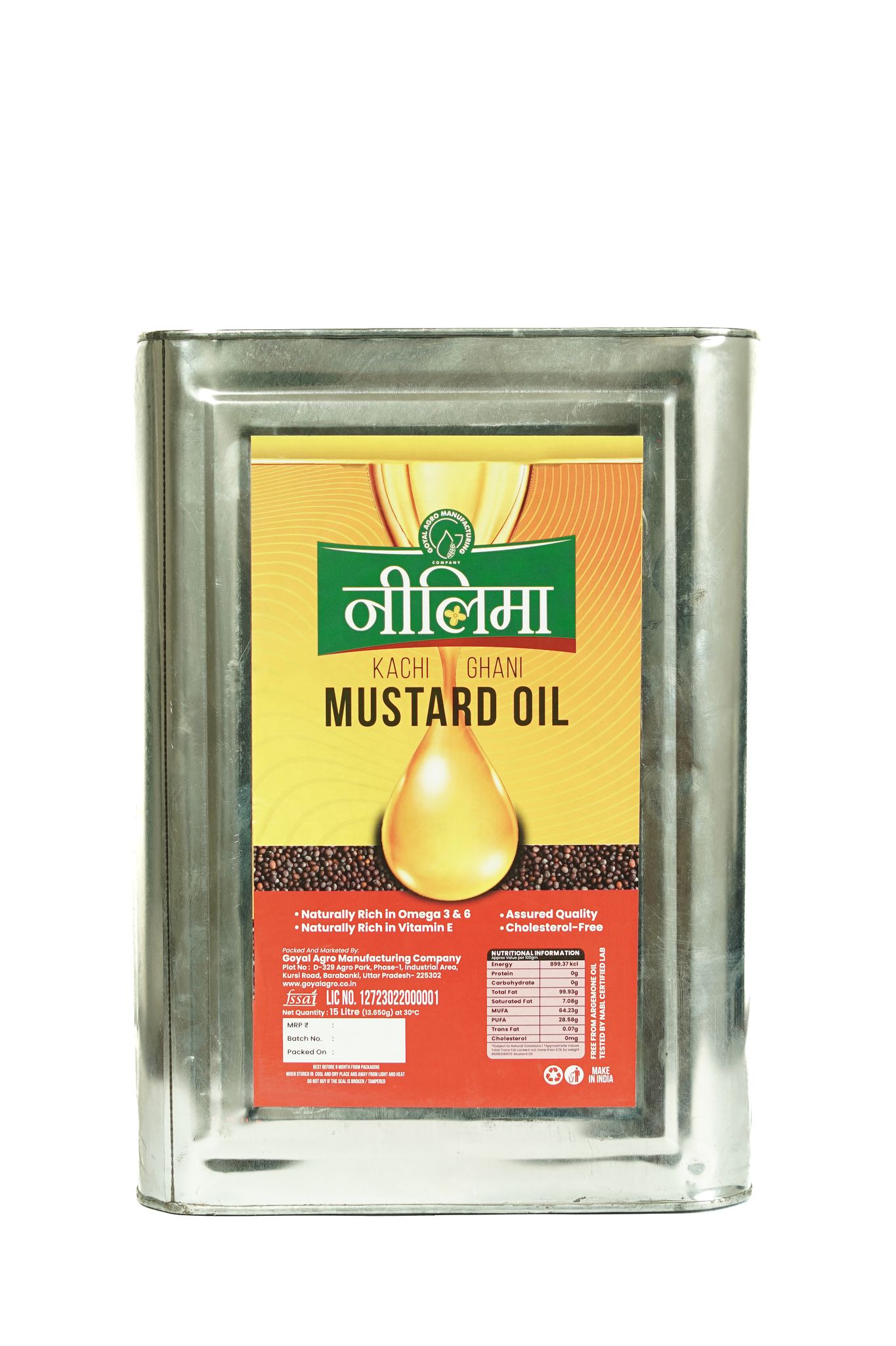 Neelima Kachi Ghani Mustard Oil 15L