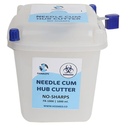 FAIRBIZPS ABS Needle Cum Syringe Hub Destroyer Manual Hub Cutter, Sharp Container 1000ML (White Translucent)