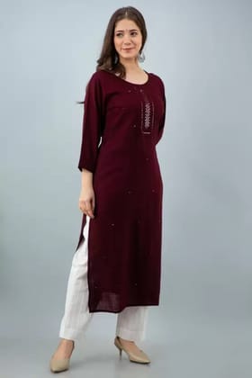 Women Solid Cotton Blend Straight Kurta