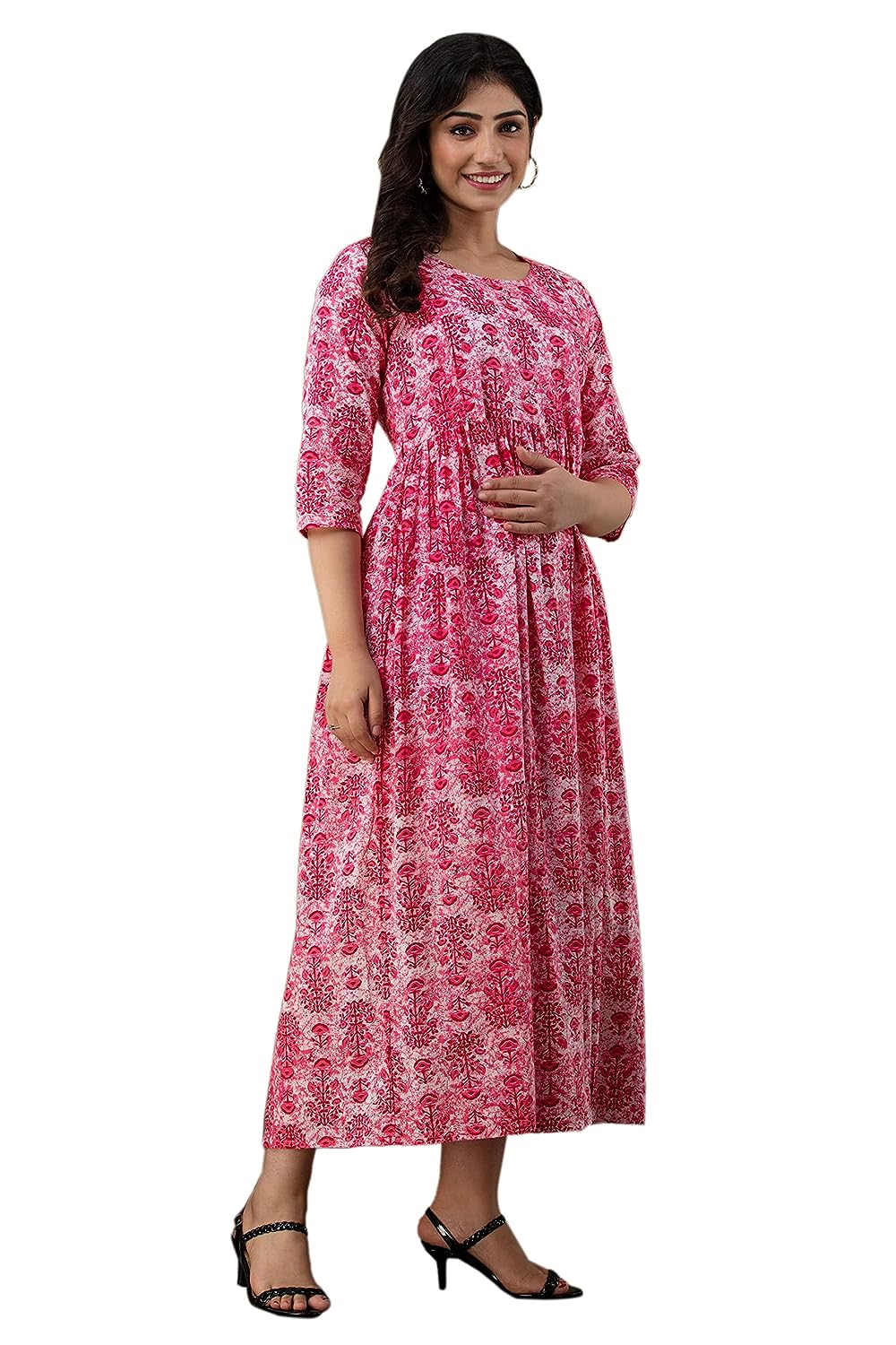 KASHVI Creation Women's Cotton Floral Printed Anarkali Maternity Feeding Kurti