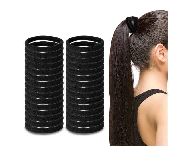 BLACK RUBBER PONY ROUND HAIR BAND FOR GIRLS AND WOMENS Rubber Band  (Black)