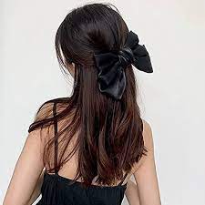 3 Pieces bow clip Hair Bows for Women Girls 8 Inch Barrette Hair Clip Long Black Ribbon Bows French Style Hair Accessories (Big bow style)