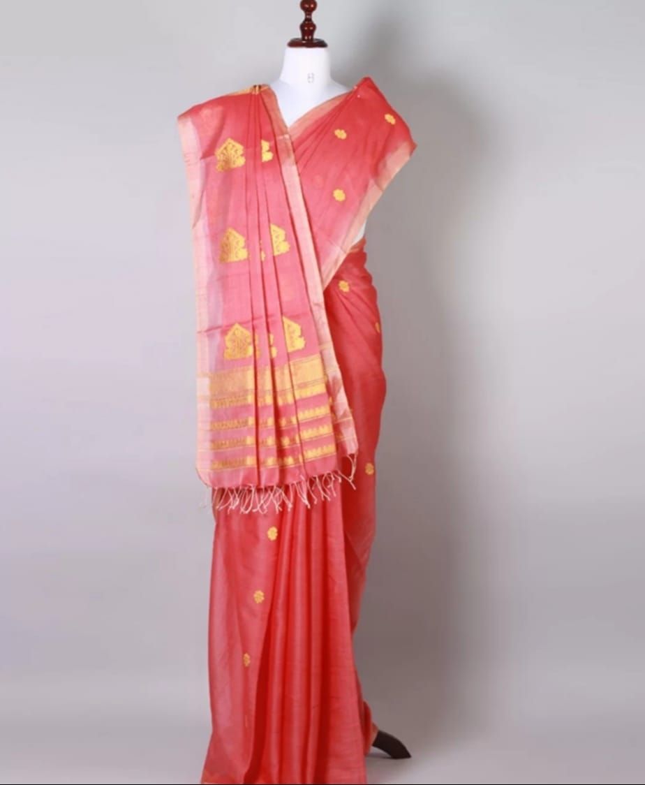 Handwoven red and golden silk saree