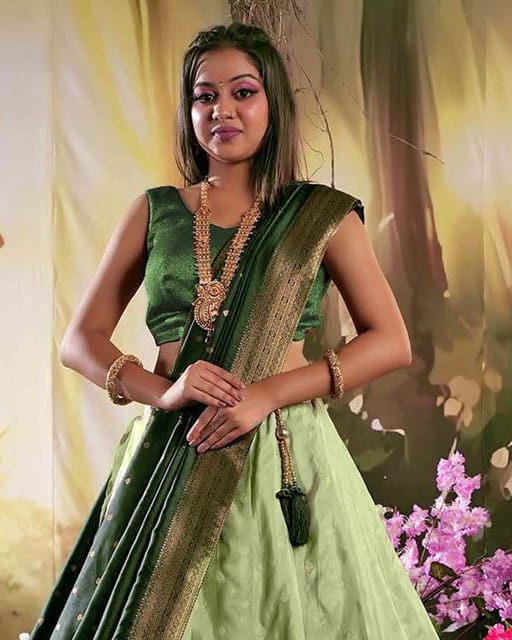 Dark Green Banarasi Bandhani Soft Georgette Saree with Zari Weaving | TST |  The Silk Trend