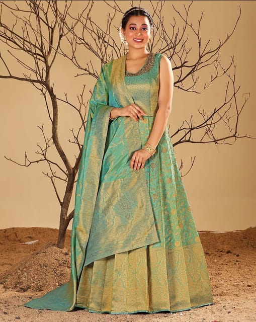 Buy Girl's Banarasi Silk Model Maxi Long Dress for Girls Traditional Full  Length Anarkali Long Frock for Kids Fullstitched Gown Online In India At  Discounted Prices