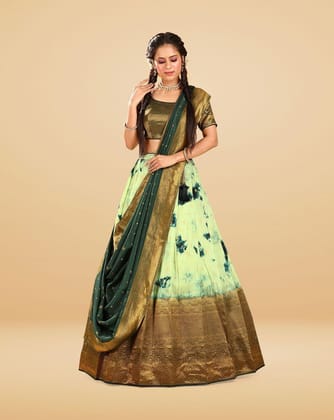 Bottle Green Banarasi Shibori dyeing silk Lehenga