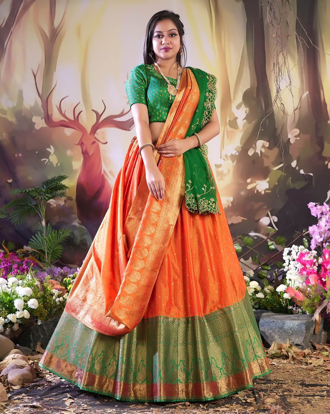 Mesmerising Pista green lehenga in silk with thread and mirror work. –  Malhotra's Indian Heritage