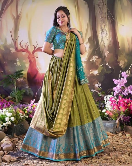 Buy Banarasi Silk Long Choli Lehenga | Designer Lehenga Choli