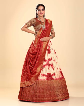 Maroon Shibori Dyeing Silk Lehenga In Viscose Fabric