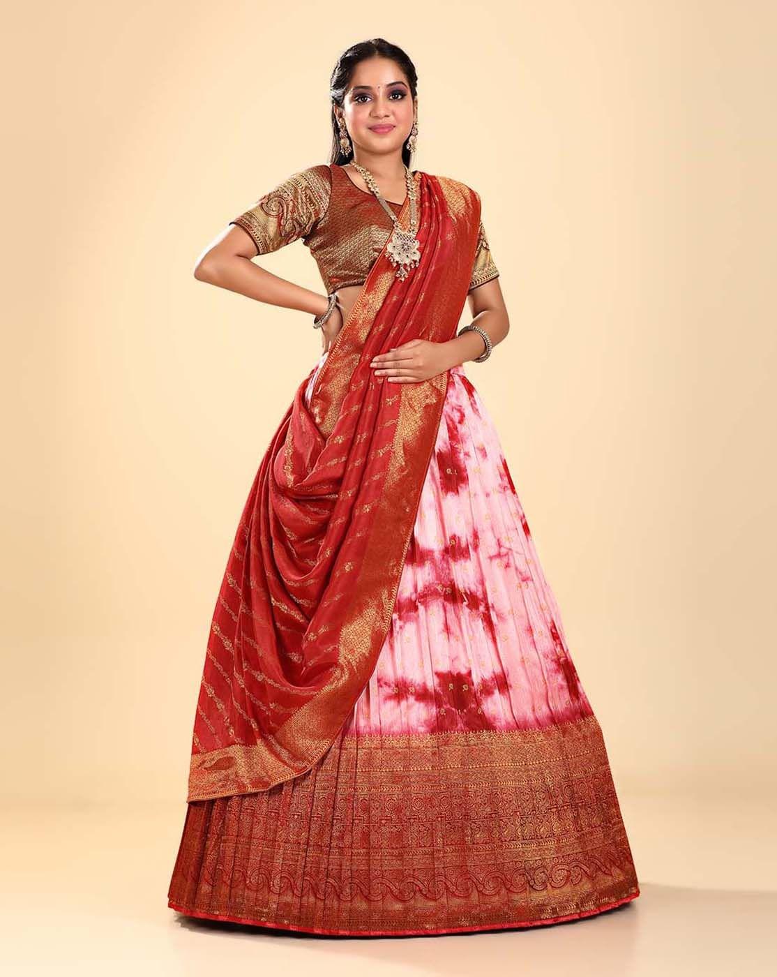 Red Shibori Dyeing Silk Lehenga In Viscose Fabric