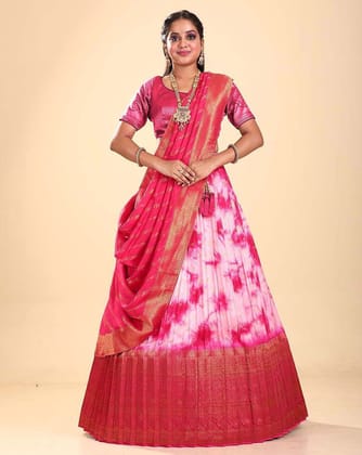 Rani Shibori Dyeing Silk Lehenga In Viscose Fabric