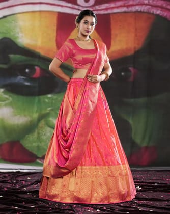 Gajari Banarasi Silk Semi-Stitched Lehenga Choli