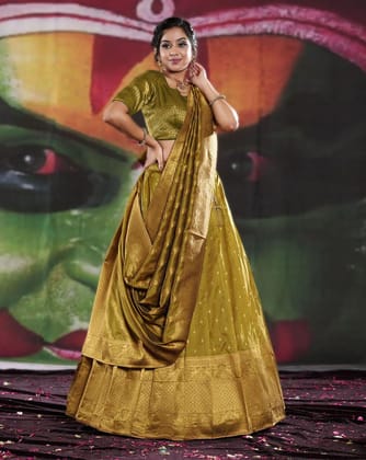 Musterd Banarasi Silk Semi-Stitched Lehenga Choli