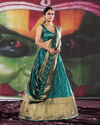 Rama Banarasi Silk Semi-Stitched Lehenga Choli