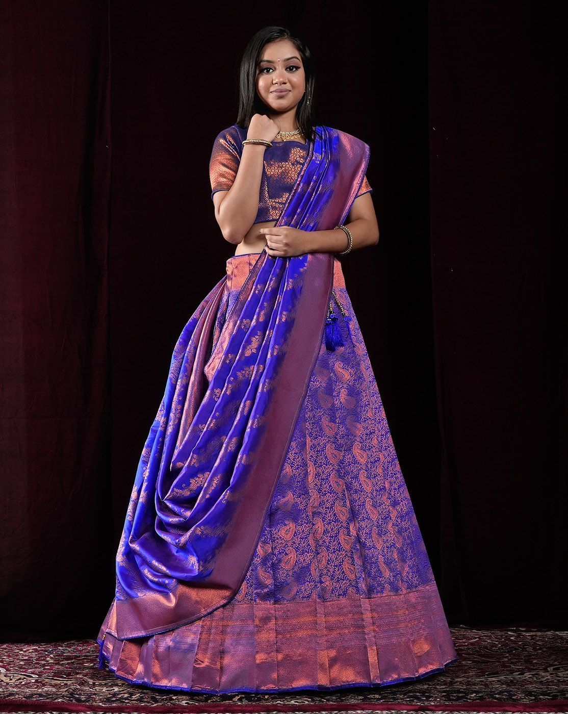 Blue & White Embroidered Half N Half Saree 5560SR02