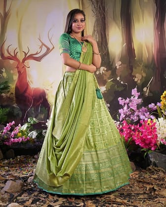 PIsta And Rama Traditional Zari Woven Banarasi Silk Lehenga Choli