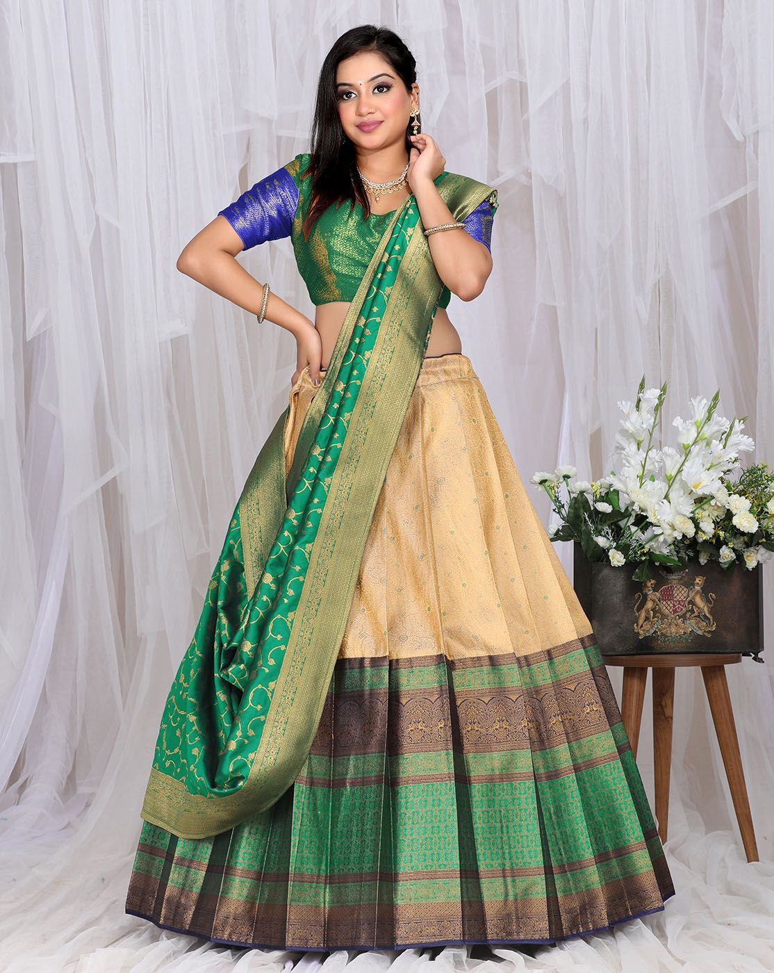 Green Color Heavy Velvet Wedding Designer Bridal Lehenga – tapee.in