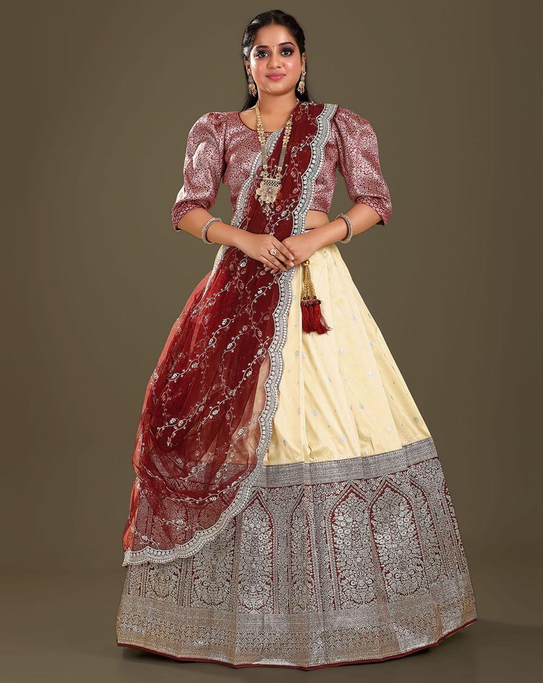 Tussar Maroon Banarasi Silk Zari Woven Lehenga For Women