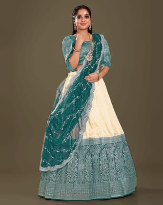 Tussar And Rama Banarasi Silk Zari Woven Lehenga For Women