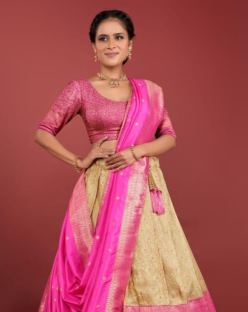 Pink Colour Kanzivaram Silk Zari Lahenga Choli, Wedding and Party Wear Half  Saree Lahenga Choli, Bollywood Kanchipuram Silk Lahenga Choli - Etsy