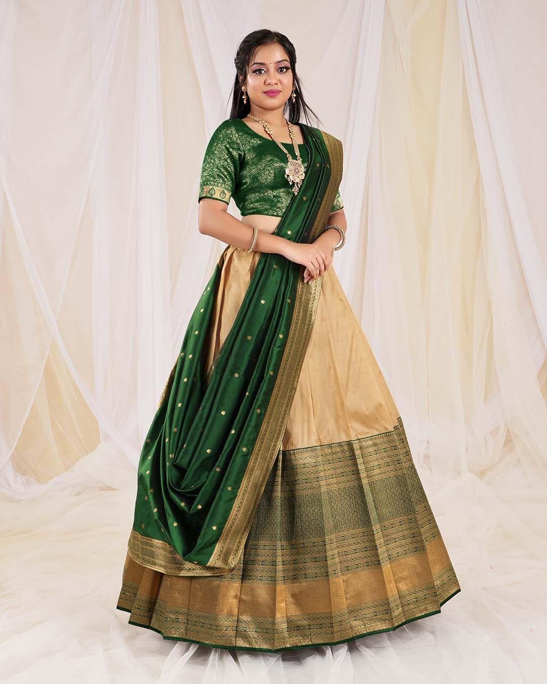 Sea Green Banarasi Silk Zari Woven Pattu Half Saree