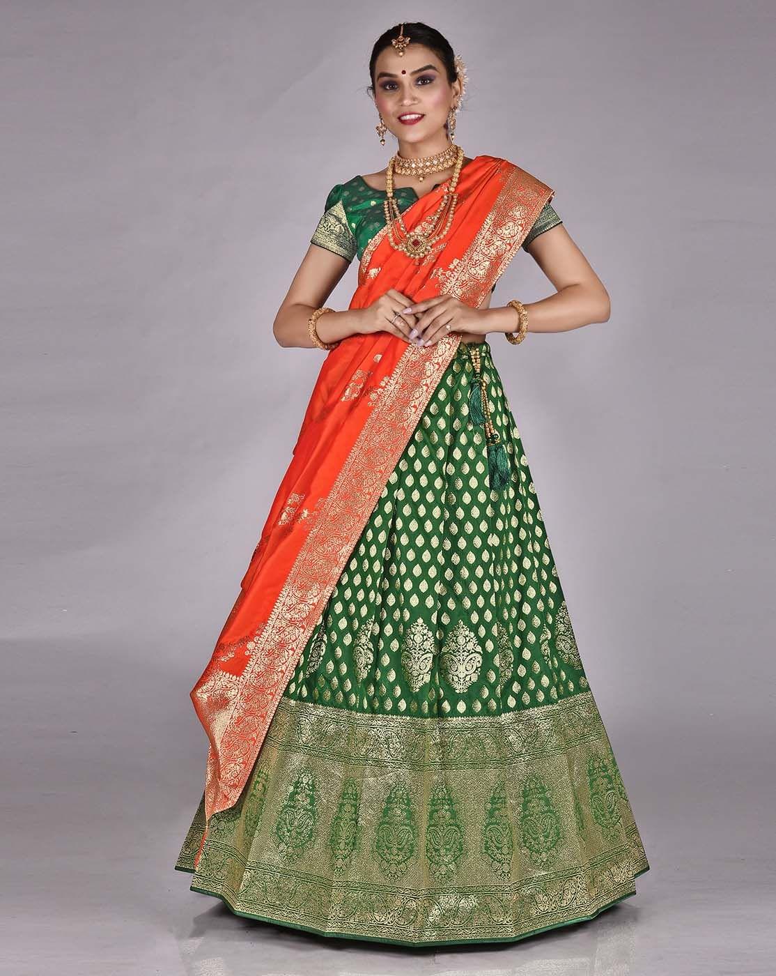 Embroidered Net Lehenga in Pastel Green : LQM409