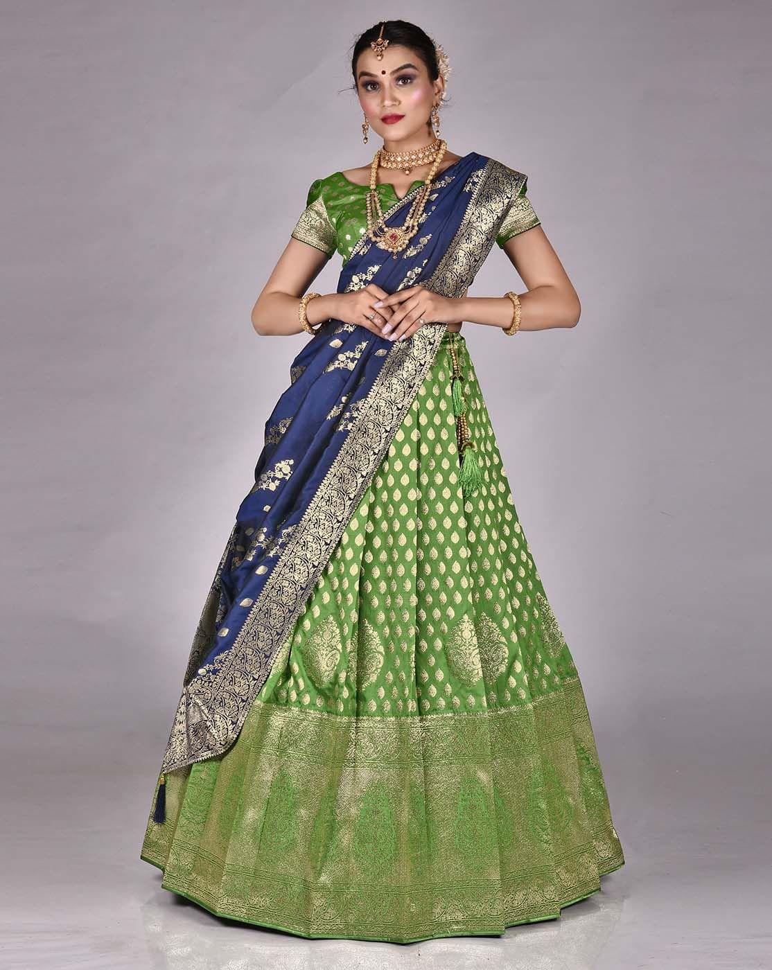 Parrot Green Exquisite Vichitra Silk Lehenga Choli Set with