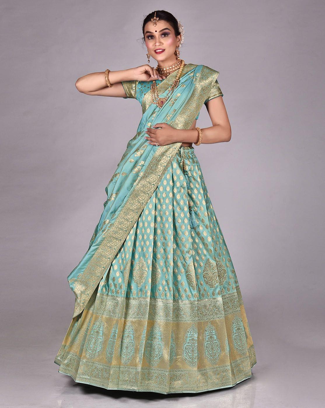 SkyBlue Banarasi Silk Lehenga With Unstitched Blouse And Dupatta