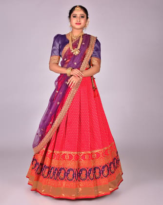 Gajari And Blue Banarasi Silk Woven Lehenga Choli With Dupatta